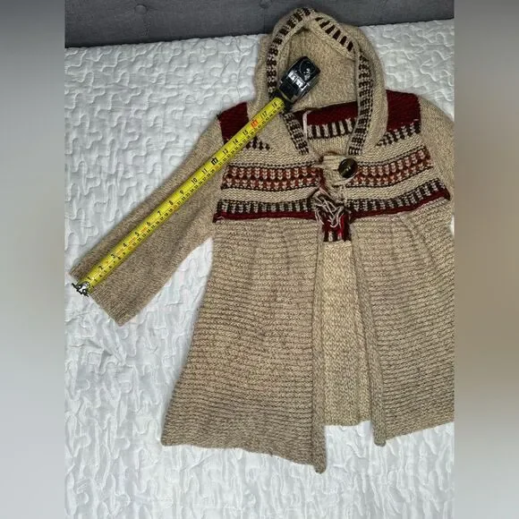 Free People Fitted Boho Hooded Knit Cardigan Sweater Chunky Wool Blend Cozy Sz M - Picture 8 of 10